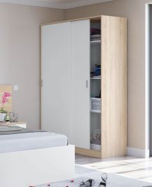 Sliding Wardrobe - DIRHAM 2 Door Wardrobe White and Oak Effect 120cm