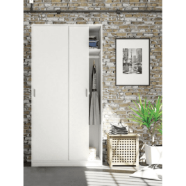 Sliding Wardrobe - ERICH 2 Door Wardrobe White 100cm