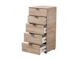 HIGHAM Oak Finish Chest of Drawers - Tallboy, Medium-sized, 5 Drawers