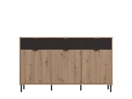 Martinova Artisan Oak Effect Slatted And Black 3 Door Sideboard - Oak