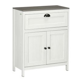 Freestanding Double Door Storage Bathroom Cabinet and Adjustable Shelf - White