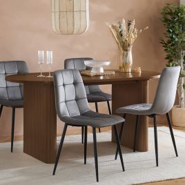 AUREN Fluted Oval Dining Table with 4 Fabric Chairs - Walnut