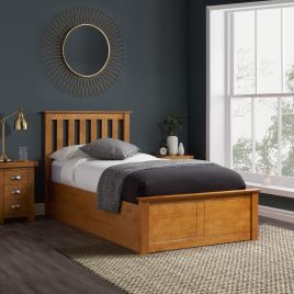 CORVEN Single Wooden Ottoman Storage Bedframe - Medium Oak