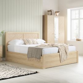 HEARTHEN Kingsize Wooden Ottoman Storage Bedframe - Light Oak