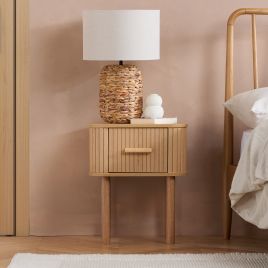 AUREN Fluted 1 Drawer Bedside Table - Oak