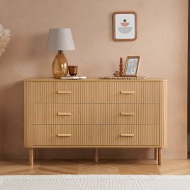 AUREN Oak Finish Chest of Drawers - Extra Large-sized, 6 Drawers, Double