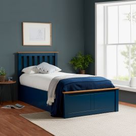 CORVEN Single Wooden Ottoman Storage Bedframe - Navy Blue