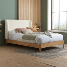 THALDEN Double Wooden Bedframe - Light Oak with White
