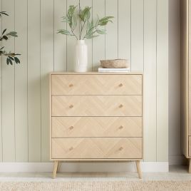 HEARTHEN Oak Finish Chest of Drawers - Medium-sized, 4 Drawers