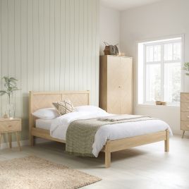 HEARTHEN Double Wooden Bedframe - Light Oak