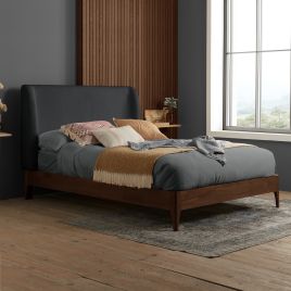 THALDEN Double Wooden Bedframe - Dark Oak with Grey