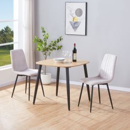 NEXO Square Dining Table with 2 Straight Stitch Fabric Chairs - Light Oak with Natural