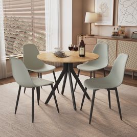 NEXO Round Dining Table with 4 Curve Plastic Chairs - Light Oak with Grey