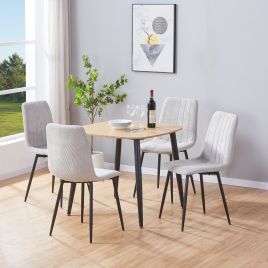 NEXO Square Dining Table with 4 Cord Straight Stitch Fabric Chairs - Light Oak with Light Grey
