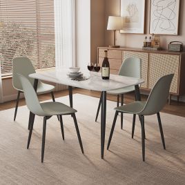 NEXO Sintered Stone Rectangular Dining Table with 4 Curve Chairs - Gloss White with Grey
