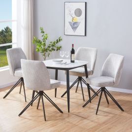NEXO Sintered Stone Square Dining Table with 4 Swivel Fabric Chairs - Gloss White with Light Grey