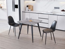 NEXO Square Dining Table with 2 Curve Plastic Chairs - Grey Oak with Black