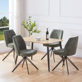 NEXO Rectangular Dining Table with 4 Swivel Fabric Chairs - Light Oak with Green