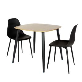 NEXO Square Dining Table with 2 Curve Plastic Chairs - Light Oak with Black