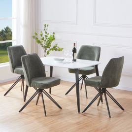 NEXO Rectangular Dining Table with 2 Swivel Fabric Chairs - White with Green