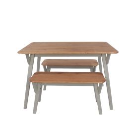 CECILIA 140cm Kitchen Table and 2 Bench Set - Grey and Oak