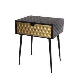 TOVEN 1 Drawer Metal Bedside Cabinet - Black and Gold