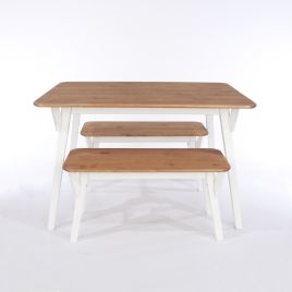 CECILIA 120cm Kitchen Table and 2 Bench Set - White and Oak