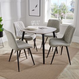 ASHES Square Wood Dining Table with 4 Fabric Chairs Set - Light Grey
