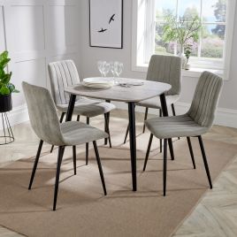 NEXO Square Dining Table with 4 Straight Stitch Fabric Chairs - Grey Oak with Light Grey