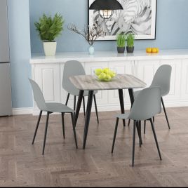 NEXO Square Dining Table with 4 Curve Plastic Chairs - Grey Oak with Grey