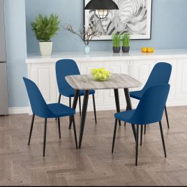 NEXO Square Dining Table with 4 Duo Plastic Chairs - Grey Oak with Blue