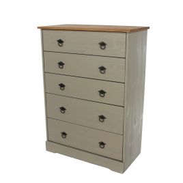 CECILIA Grey Chest of Drawers - Medium-sized, 5 Drawers