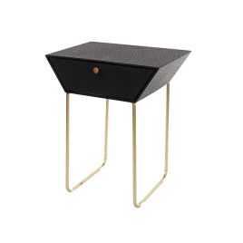 TOVEN 1 Drawer Metal Bedside Cabinet Sled Legs - Black and Gold