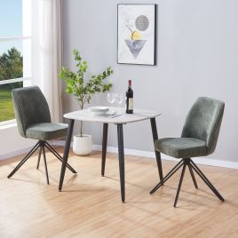 NEXO Square Dining Table with 2 Swivel Fabric Chairs - Grey Oak with Green