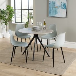 NEXO Round Dining Table with 4 Curve Plastic Chairs - Grey Oak with Grey
