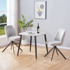 NEXO Square Dining Table with 2 Swivel Fabric Chairs - Grey Oak with Light Grey