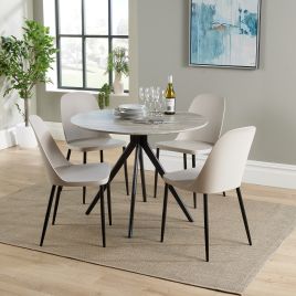 NEXO Round Dining Table with 4 Duo Plastic Chairs - Grey Oak with Calico