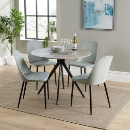 NEXO Round Dining Table with 4 Duo Plastic Chairs - Grey Oak with Grey
