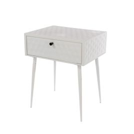 TOVEN 1 Drawer Metal Bedside Table - White and Gold
