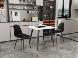 NEXO Square Dining Table with 2 Curve Plastic Chairs - White with Black