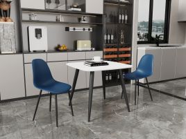 NEXO Square Dining Table with 2 Curve Plastic Chairs - White with Blue