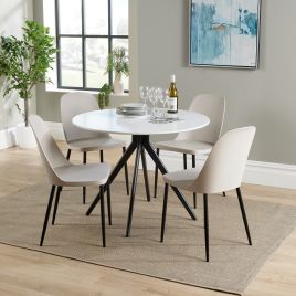 NEXO Round Dining Table with 4 Duo Plastic Chairs - White with Calico