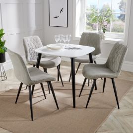 NEXO Square Dining Table with 4 Diamond Stitch Fabric Chairs - White with Light Grey