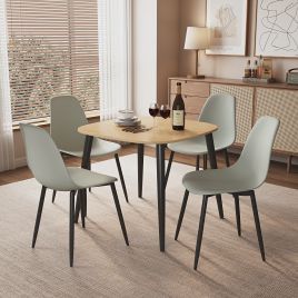 NEXO Square Dining Table with 4 Curve Plastic Chairs - Light Oak with Grey