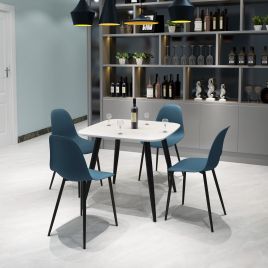NEXO Square Dining Table with 4 Curve Plastic Chairs - White with Blue
