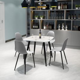 NEXO Square Dining Table with 4 Curve Plastic Chairs - White with Grey
