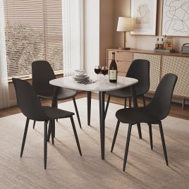 NEXO Sintered Stone Square Dining Table with 4 Curve Plastic Chairs - Gloss White with Black