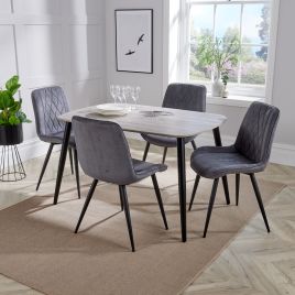 ASHES Rectangular Wood Dining Table with 4 Fabric Chairs Set - Grey, 85.5cm