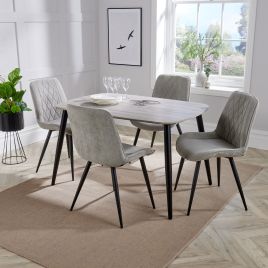 ASHES Rectangular Wood Dining Table with 4 Fabric Chairs Set - Grey