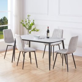 NEXO Sintered Stone Rectangular Dining Table with 4 Cord Straight Stitch Fabric Chairs - Light Grey